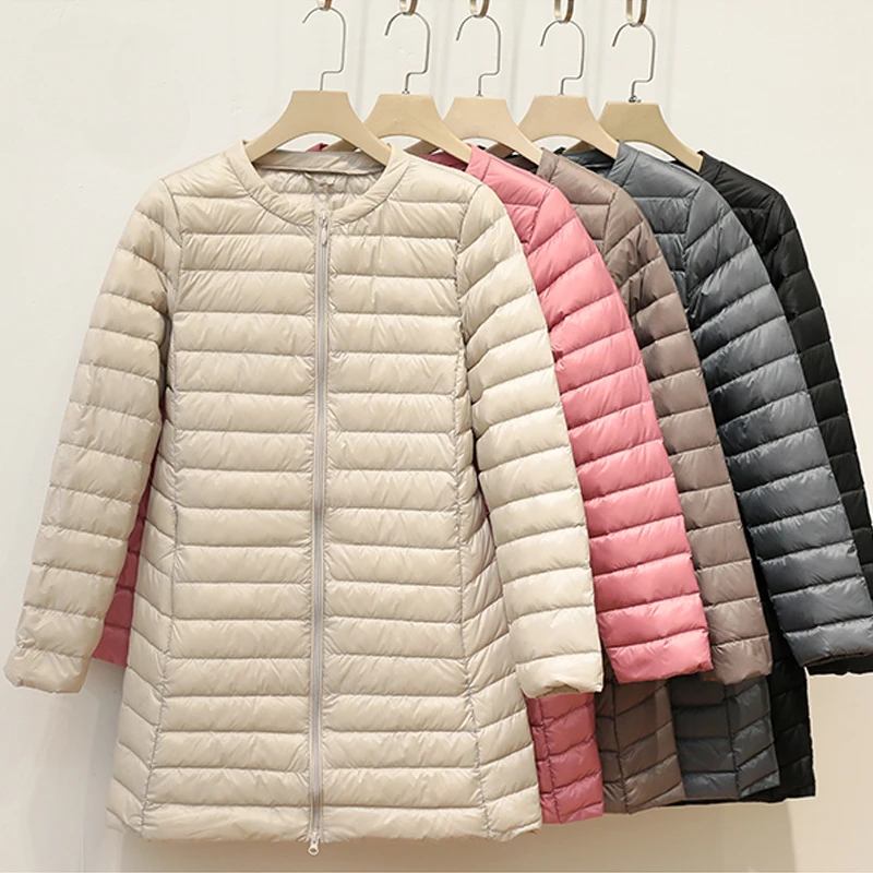 High Quality Duck Down Jacket 2023 New Autumn Single Breasted O-Neck Women Winter Coat Female Ultra Light Thin Feather Overcoat autumn winter new 2021 v neck short cardigan female twist sweater coat fall single breasted high waist women knitted jacket tops