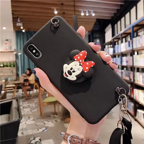 Модный наплечный ремень, чехол с мультяшными мышами для coque iphone 8plus 8 6 s 7 plus xr xs max girl, ремешок на шею, силиконовый чехол - Цвет: Minnie