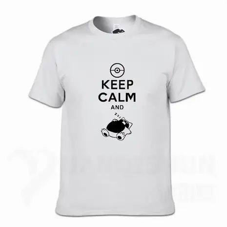 С надписью «Keep Calm And вести Snorlax сна Pokemon футболки 16 Цвета Для мужчин из хлопка с круглой горловиной, Повседневное Графический короткий рукав Костюмы