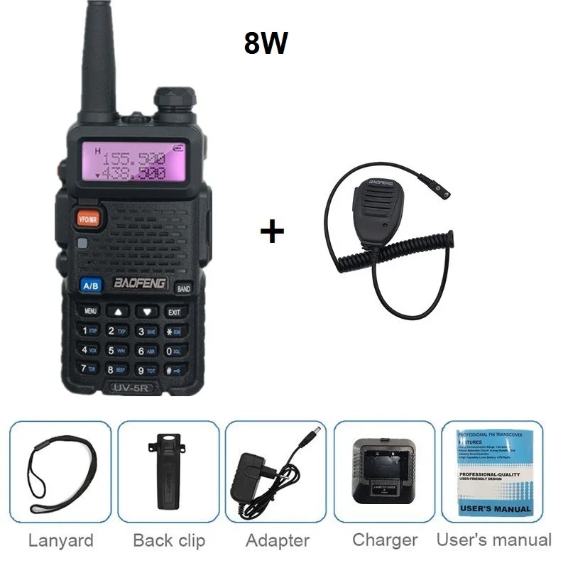 add MIC BAOFENG UV-5R 8 Вт рация VHF UHF Любительская Ham CB радиостанция HF трансивер PMR446 охотничий радиоприемник Amador сканер VOX UV 5R - Цвет: add MIC