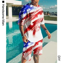 Summer Men Sets Geometric Pattern Stitching 3D Printing Man Outfitt 2021 Men's Sportswear