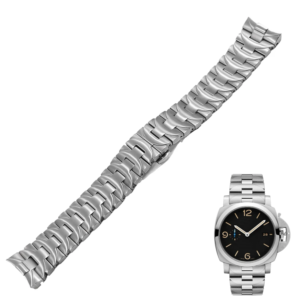 

Carlywet 24mm 316L Stainless Steel Watch Band Silver Double Push Clasp For Panerai Luminor Man Style