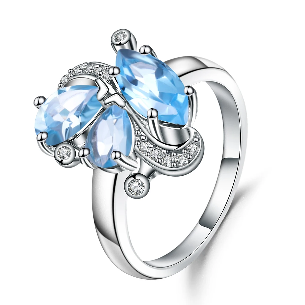 Gem's Ballet 925 пробы Серебряное модное кольцо с драгоценным камнем 3.03Ct натуральный Швейцарский Голубой Топаз бабочка кольца хорошее ювелирное изделие для женщин