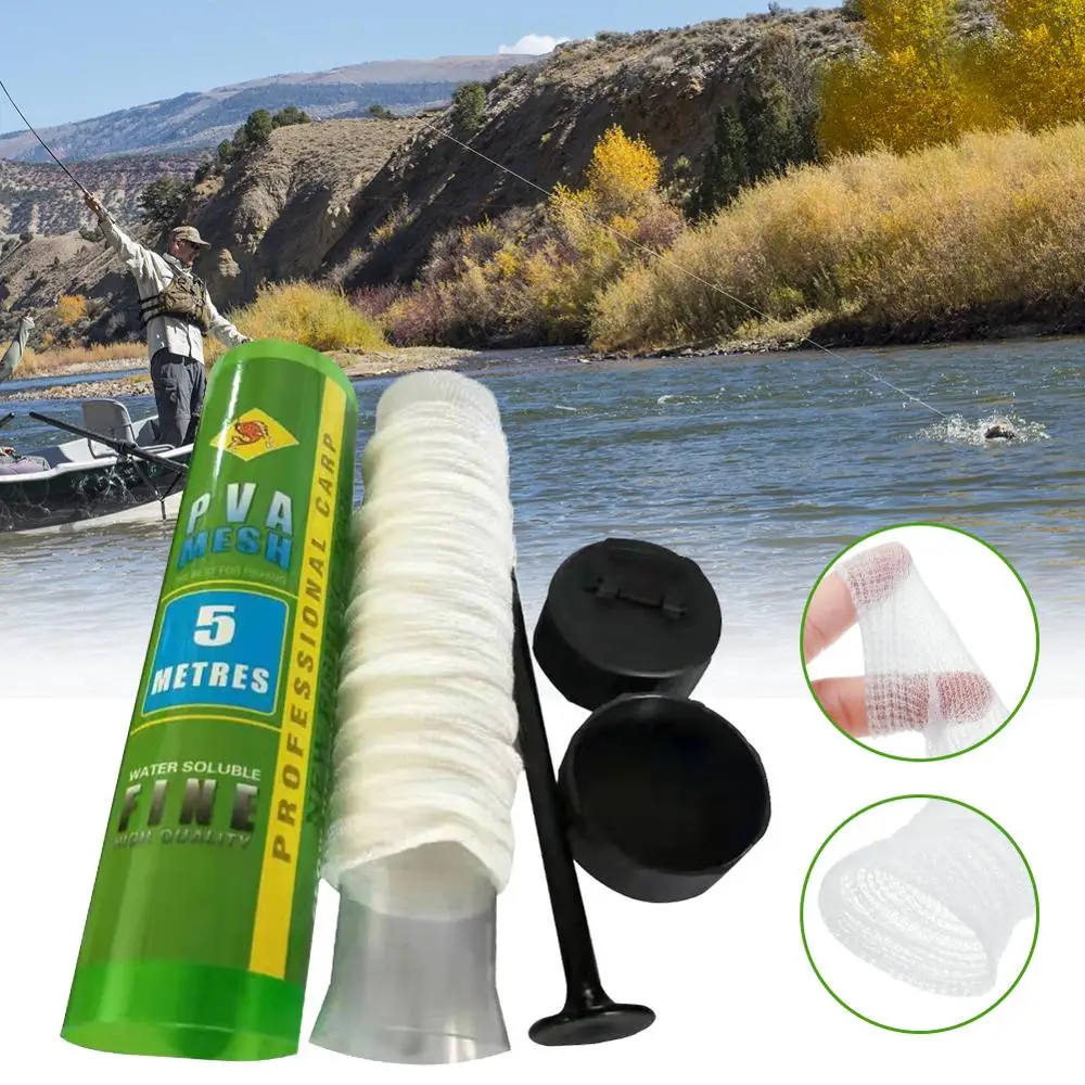 

5M PVA Soluble Narrow Fishing Net Network Refill Stocking Bait Bag PVA Water Dissolving Multifilament Mesh Fishing Feeder