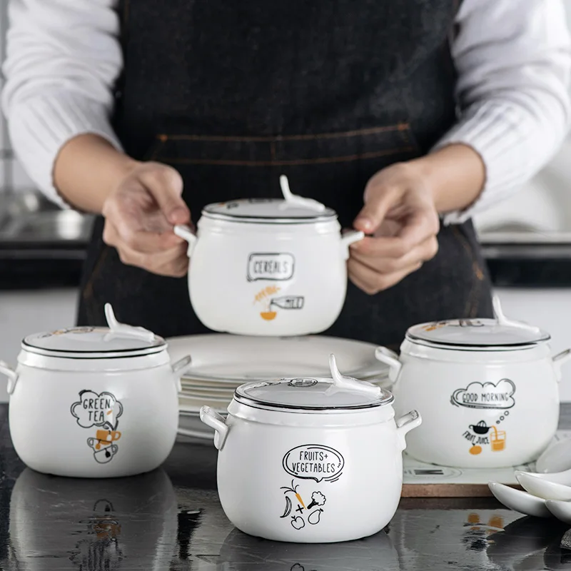 Household ceramic stewed bird's nest stew pot with lid small soup cup c