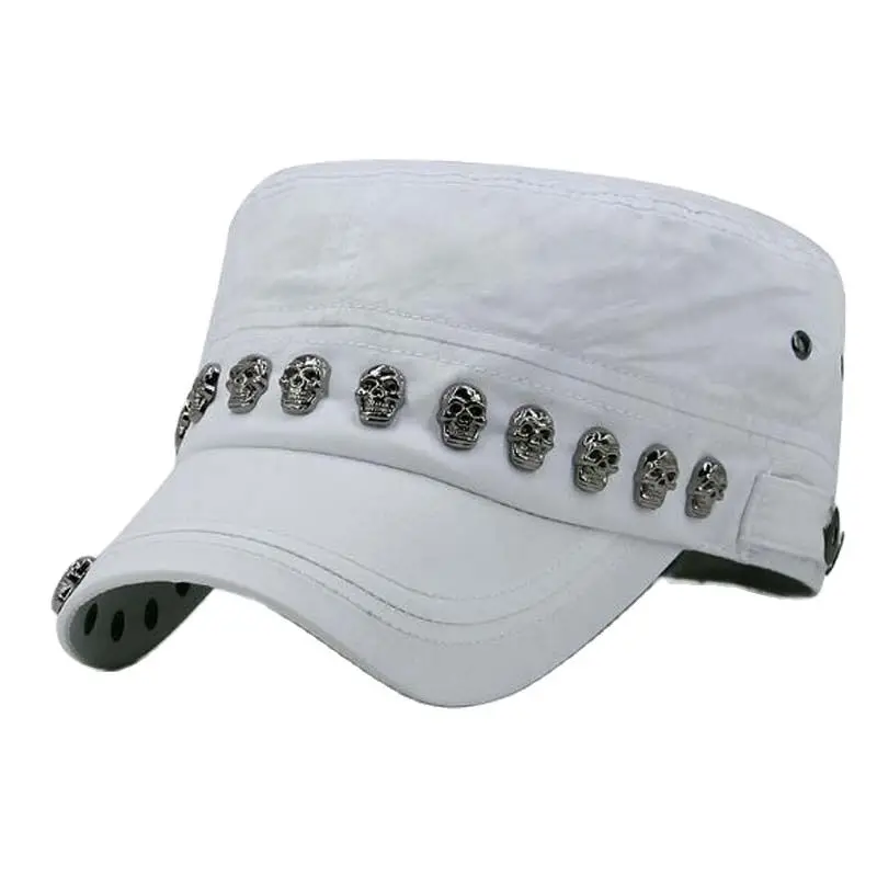 Europe America Punk Skull Rivet Full Closure Military Hats Spring Autumn Brand Snapback Cotton Hats For Men Fashion Army Cap baseball cap cap hat