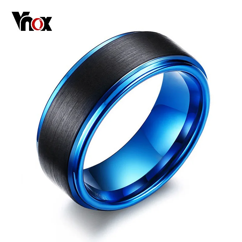 Vnox 8 мм два тона черный синий мужское кольцо из углеродного волокна вольфрамовые