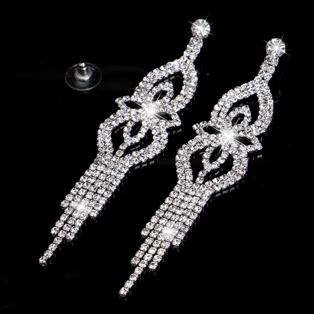 TREAZY 2019 Fashion Crystal Long Earrings for Women Jewelry Silver Color Rhinestone Wedding Party Dangle Earrings Brides Gifts
