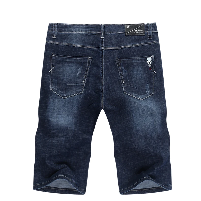 Short Mens Jeans Brand Ripped Biker Jeans Men Shorts Denim Pants Elastic Dark Blue Streewear Frayed