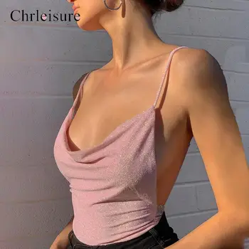 

New Women's Sexy Tops Bright Silk Low-cut Halter Vest Fashionable Street Personality Tops 2020