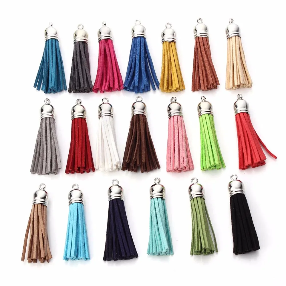 

20pcs/lot 30mm/55mm Faux Suede Tassel Brush Pendant with Silver Cap Tassels for Keychain Cellphone Straps DIY Earring Making