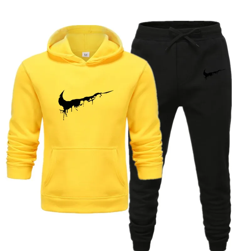 MensSportswear хлопок HoodiesSweatpants костюм для бега спортивная одежда Белый Многоцветный печать удобная модная одежда большого размера