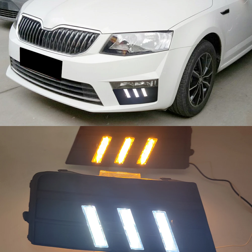 Car Flashing 1 Auto lighting For Octavia RS A7 2016 2017 DRL Daytime Running Lights With turn signal Lamp