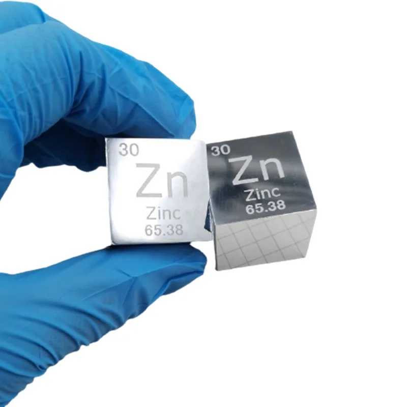 

99.995% High Purity Mirror polished Zinc Element Cube 25.4mm Metal Density Cubes Carved Element Periodic Table Cube