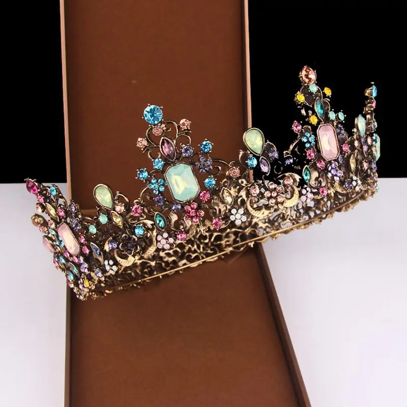 Свадебная вечеринка сплав Grand Crown Женская винтажная инкрустация цветной горный хрусталь Украшение-корона на голову