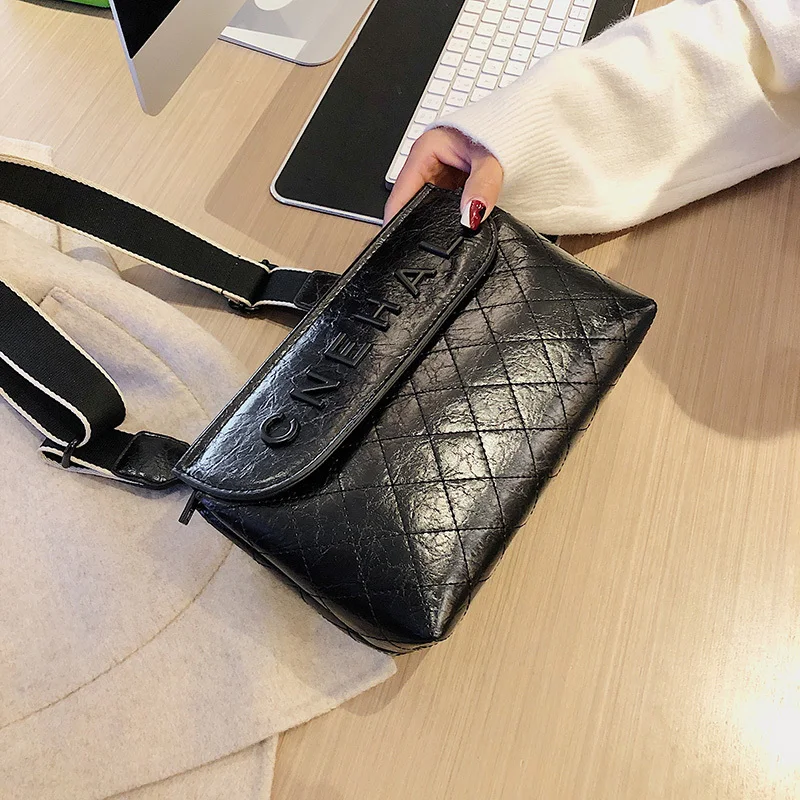 

Lozenge Fashion handbags High quality leather Women bags Sweet girl Wide strap small square package Lattice shoulder Female bags