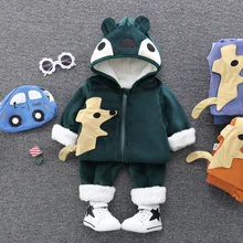 Зимний комплект одежды для мальчиков и девочек от 0 до 4 лет, г., повседневный теплый милый детский костюм с героями мультфильмов детская одежда, пальто+ штаны, 2 предмета