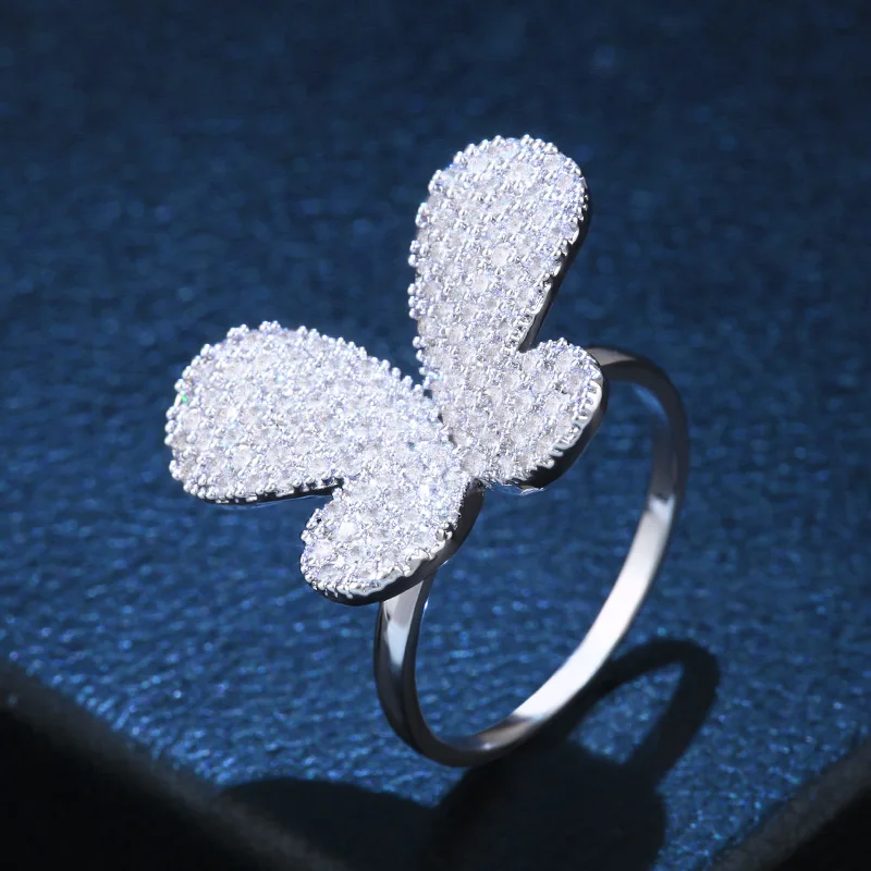 Прелестное женское циркониевое кольцо с большой бабочкой, кубический цирконий, инкрустированный цвет розового золота, модное кольцо для женщин, ювелирное изделие, подарок rigf61 - Цвет основного камня: f96 Silver