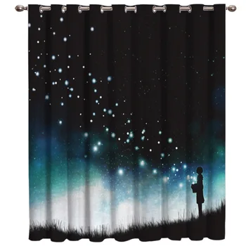 

The Man Holds Cage Floating Flare Stars Blackout Window Curtains Dark Living Room Curtain Rod Kitchen Drapes Fabric Indoor