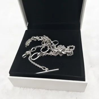 

Classic high quality 1:1 twisted knotted necklace punk style thick clavicle chain 90cm men and women original jewelry