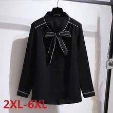 

2021 Spring Womens Large Blouses Fashion Bow Collar Casual Elegant Solid Blouse Shirt Plus Size Loose Tops OL Tops
