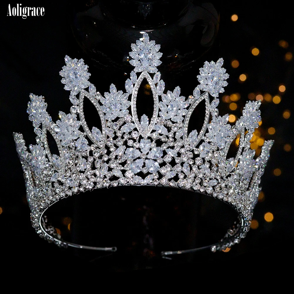 European Full Cubic Zirconia CZ Zircon Wedding Princess Crowns Tiaras Women Pageant Quinceanera Diadem Hair Jewelry Accessories