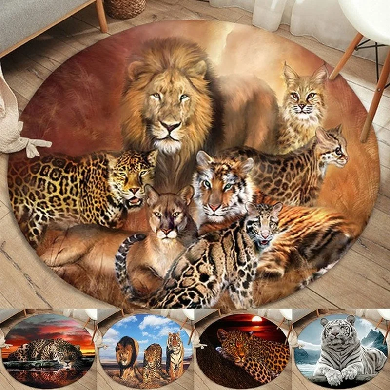 Leopard Tiger Lion Cat Round Shape Area Rugs Large Mat for Living Room Comfortable Carpet Soft Floor Bedroom | Дом и сад