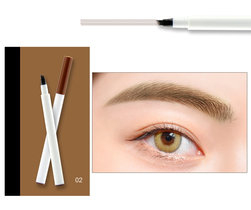 OEM Private Label Best Waterproof Mineral Liquid Eyebrow Pen 4 Heads Eye Makeup Pencil Custom