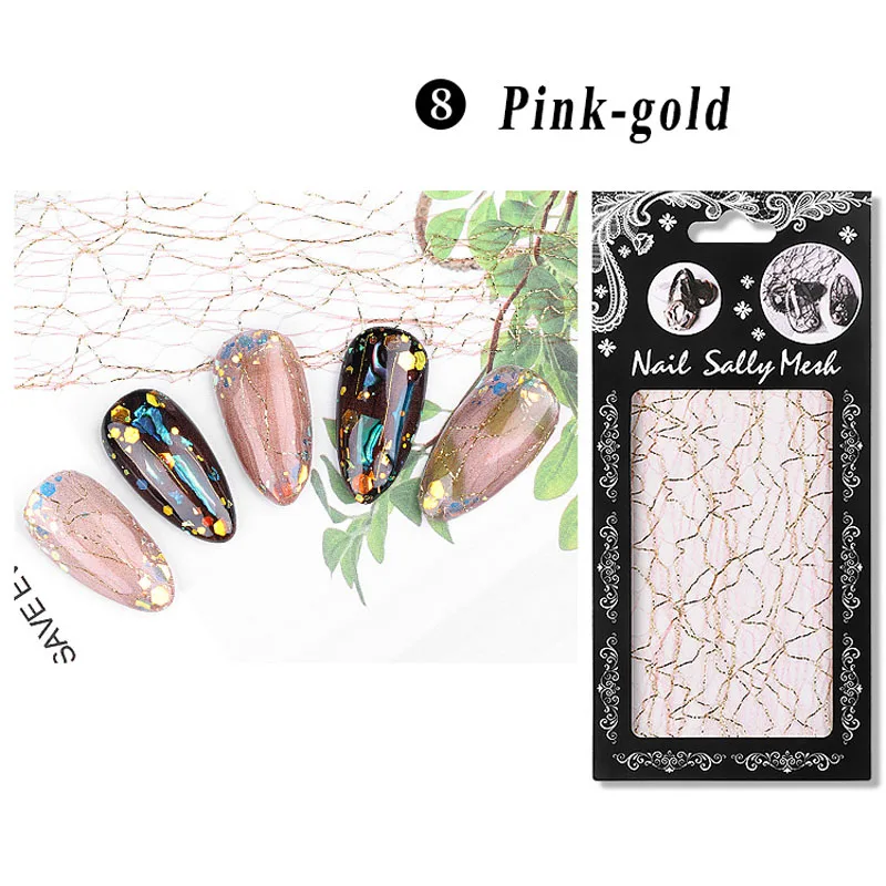 pink-gold 1 лист, 3D стикер для ногтей, золотая, серебряная сетка, лента для ногтей, кривая полоска, клейкая фольга, наклейка для дизайна ногтей, украшение для ногтей - Цвет: pink-gold