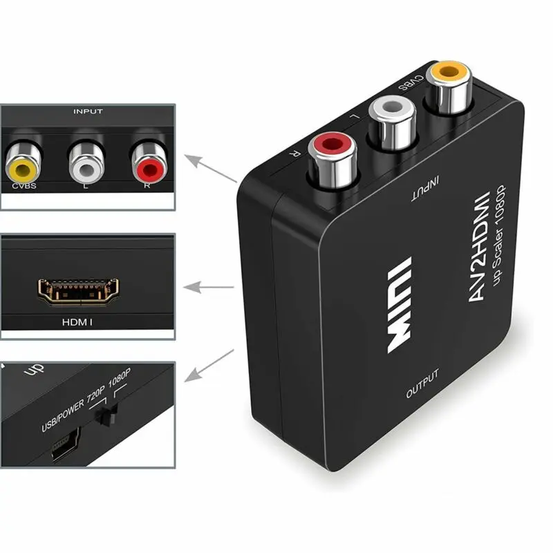 3x Мини RCA AV/CVBS к HDMI конвертер адаптер композитные аналоговые сигналы 1080P комплект