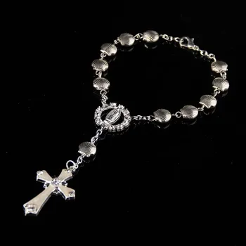

Alloy beads Vintage Catholic Metal Shell Rosary Bracelet Women Religious Jesus Crucifix Bracelet For Women