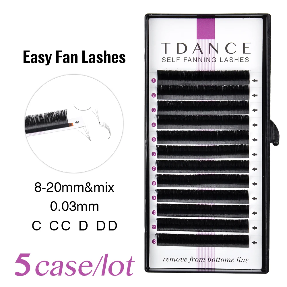 TDANCE 5pcs/lot Self-Making Fans 0.03 Eyelash Extension Austomatic Flowering Fast Fan Easy Bloom Volume Lashes | Красота и здоровье
