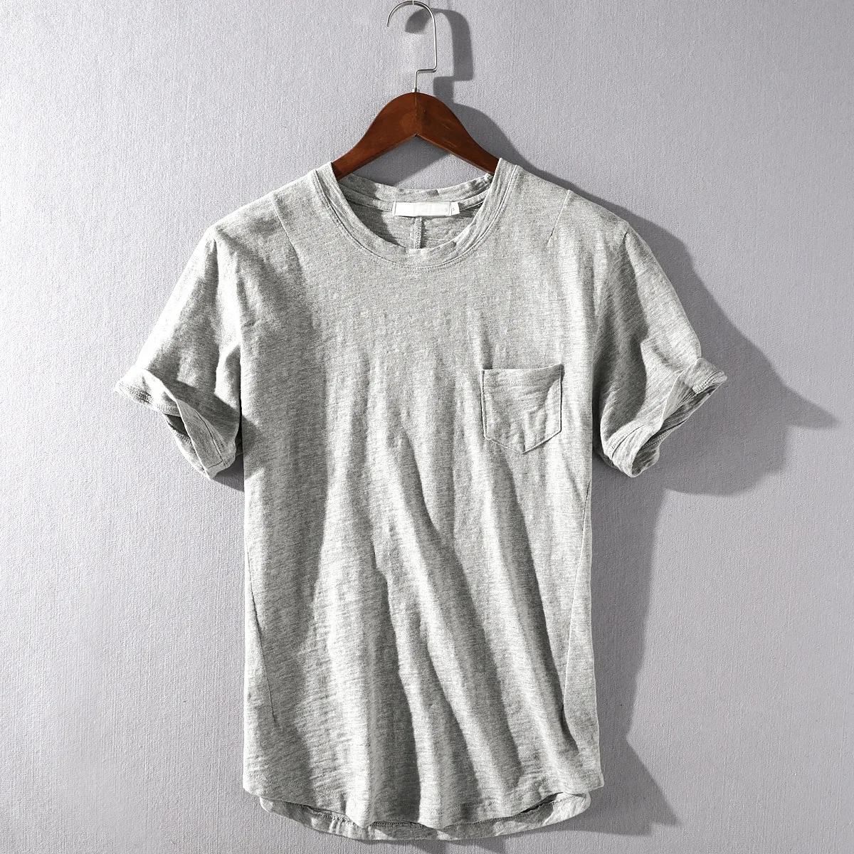 Light Grey Мужские футболки, мода, летние новые хлопковые футболки с коротким рукавом, повседневные свободные хлопковые тонкие футболки с круглым вырезом - Цвет: Light Grey