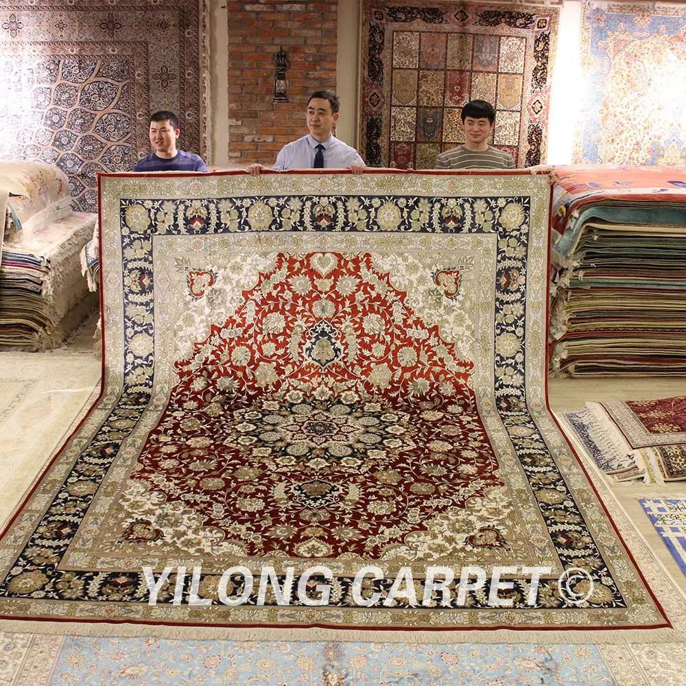 Красный и синий коврик ручной работы YILONG 9 'x 12' восточные персидские ковры