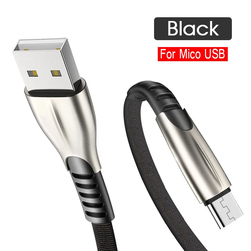 Micro USB Cable Fast Charging Cable For Android Woven Nylon Data Transmission Fast Charge Cable 1M 2M 3A Mobile Phone Cables - Цвет: Черный