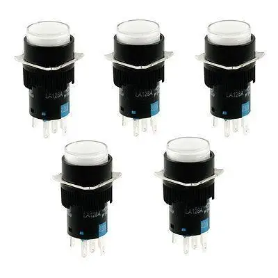 

5 Pcs AC 220V White Lamp Round Latching 1NO 1NC Push Button Switch Bbhxr