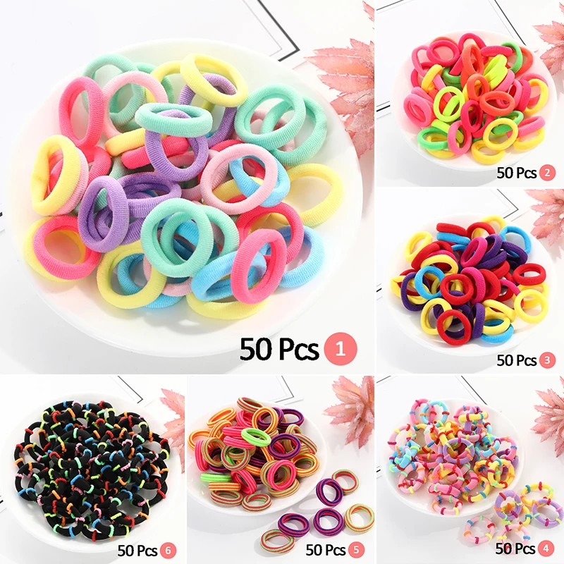 Ins Fashion 50Pcs/pack Women Colorful Bamboo Stripe Stretch Hair Ropes Headband Rubber Hair Rope Girl Ponytail Hair Accessories