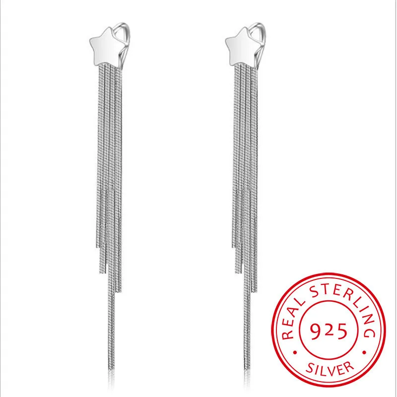 

Pentagram Star Dangle Drop Earrings For Women Long Elegant 925 Sterling Silver Personalized Fashion Tassel Eardrop Accessories