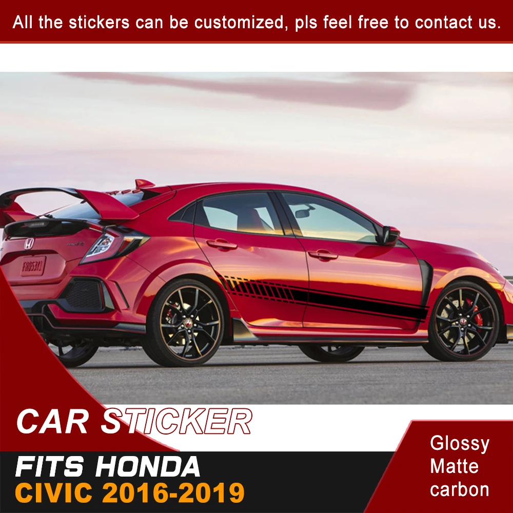 

Customize Car Stickers Fit For HONDA CIVIC 2019-2012 Side Door Racing Styling Stripe Graphic Vinyl Fashion Decorative Car Decals