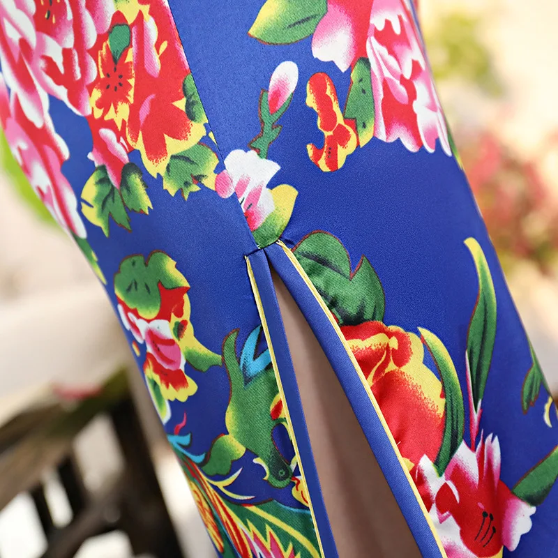 Китайский традиционный Чонсам длинный Чонсам с принтом элегантный Qipao женское сексуальное платье Vestido плюс размер S-5XL