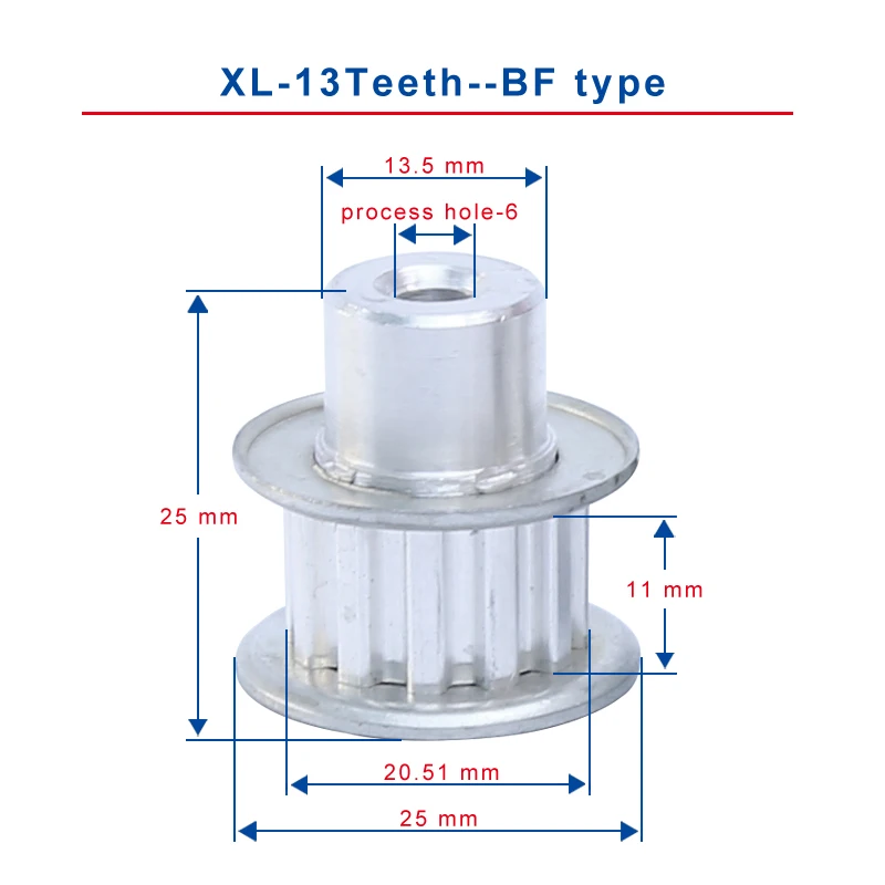 

1 pc XL 13T Timing Pulley Process Hole 6 mm Teeth Pitch 5.08 mm Aluminum Pulley Wheel Slot Width 11 mm For 10 mm XL Timing Belt