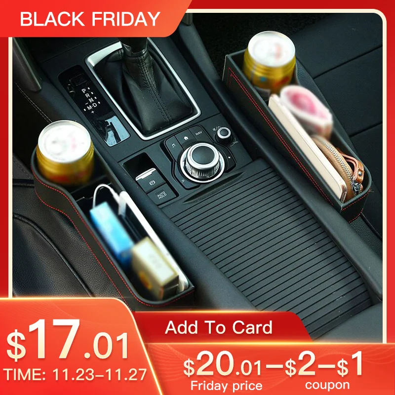 

Storage Box Car Organizer Seat Gap PU Case Pocket Car Side Slit for Wallet Phone Coins Cigarette Keys Cards Holder Universal