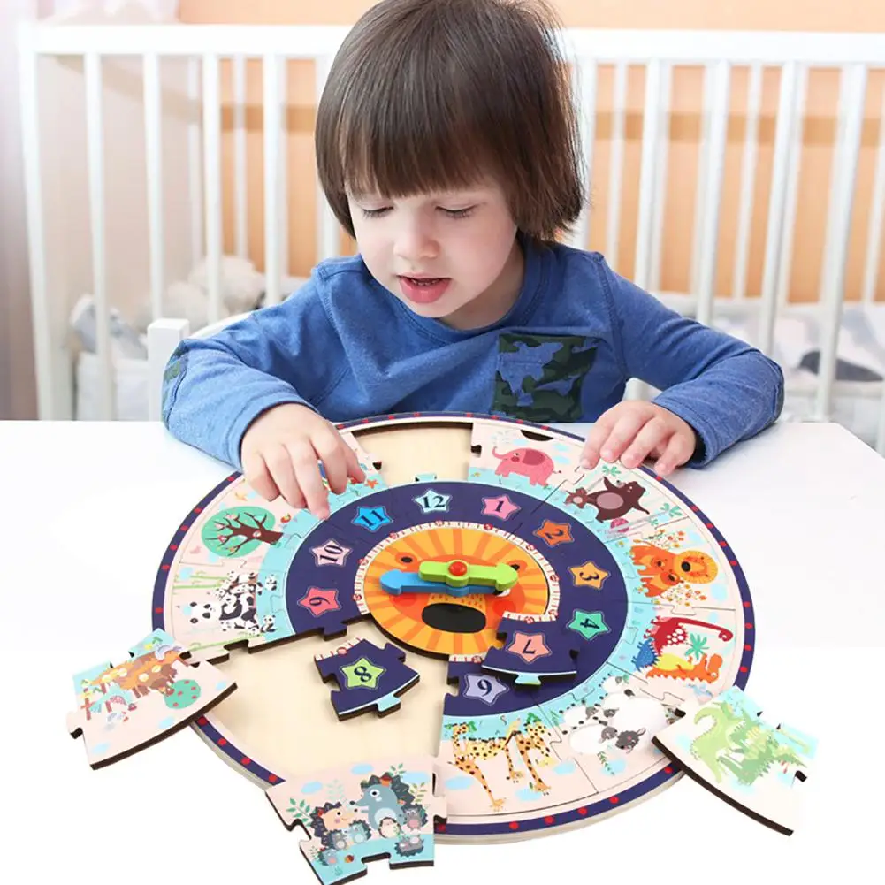 

Children Educational Puzzle Wood Clock Desktop Wooden Toy