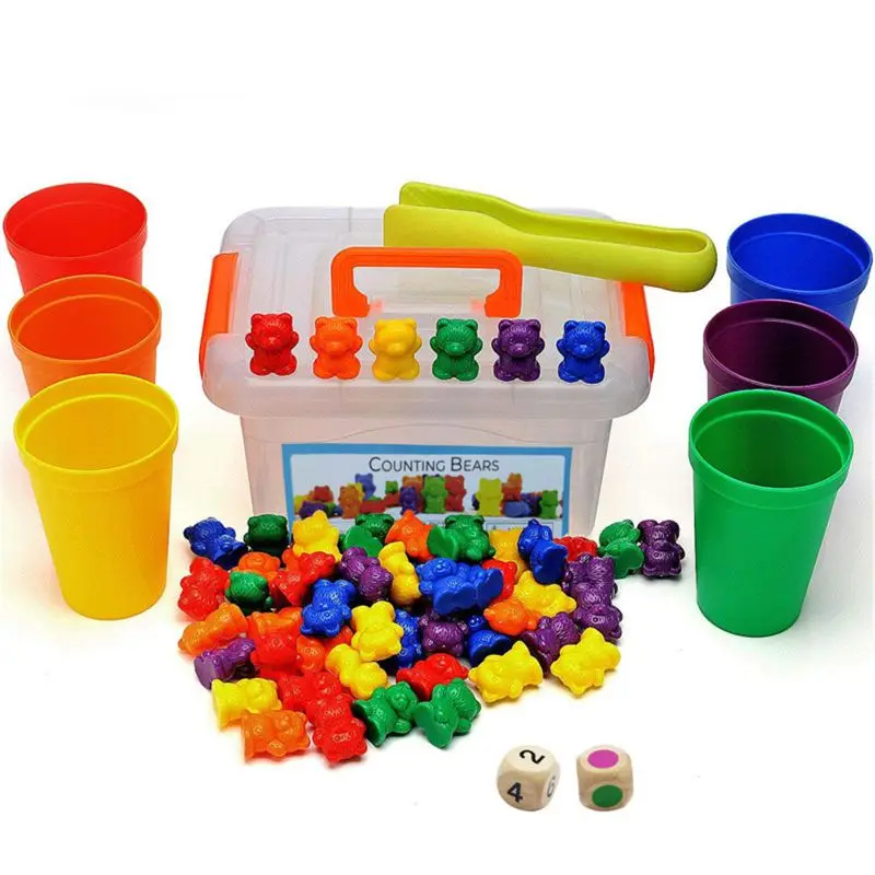 Цветные сортировочные игрушки Монтессори Радуга соответствующие игры счетные медведи с пинцетом штабелирование чашек карты для малышей