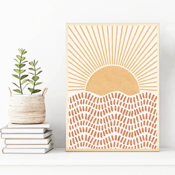 

Boho Poster Sun Abstract Line Painting Mid Century Canvas Print Minimalist Posters Wall Modern Art Picture For Living Room Decor