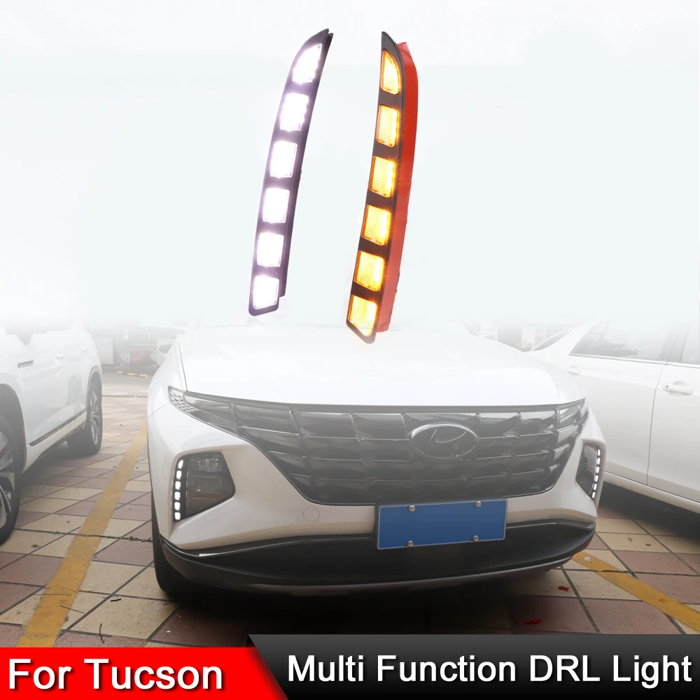 

1 Pair For Hyundai Tucson 2021 2022 Front Bumper LED DRL Daytime Light Blue Night Light Dynamic Amber Turn Signal Lights
