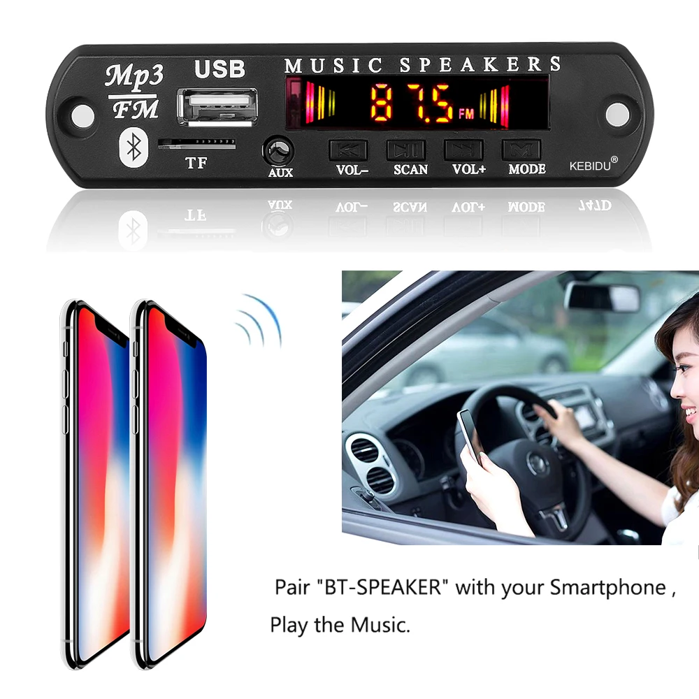 Wireless Bluetooth 5.0 MP3 WMA Decoder Board 5V 12V Car Audio USB TF FM Radio Module Color Screen MP3 Player With Remote Control
