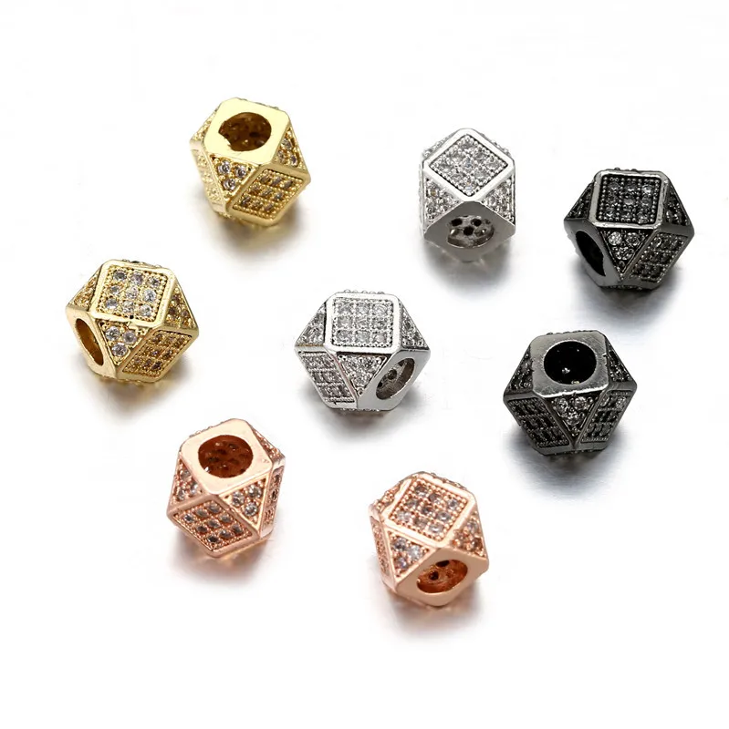 

New Micro Pave Cubic Zircon CZ Beads Black/Silver/Gold/Rose Gold Color Spacer Charm Beads For DIY Jewelry Making Accessories