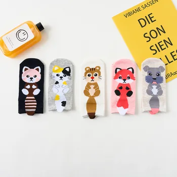 

Cute Animal Print Sock Woman Socks Cartoon Puppy Fox Cat Sock Cotton Long Socks Set Funny Sock Girl Ladies Fall Sox 5 Pairs/pack