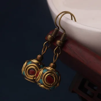 

Original fashion retro Nepali handicraft earrings Chinese style small exquisite jewelry for women summer art girl